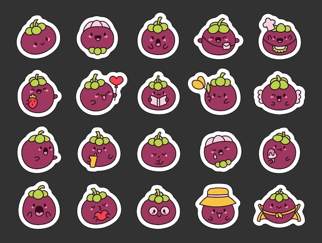 Vector cute mangosteen with funny face sticker bookmark