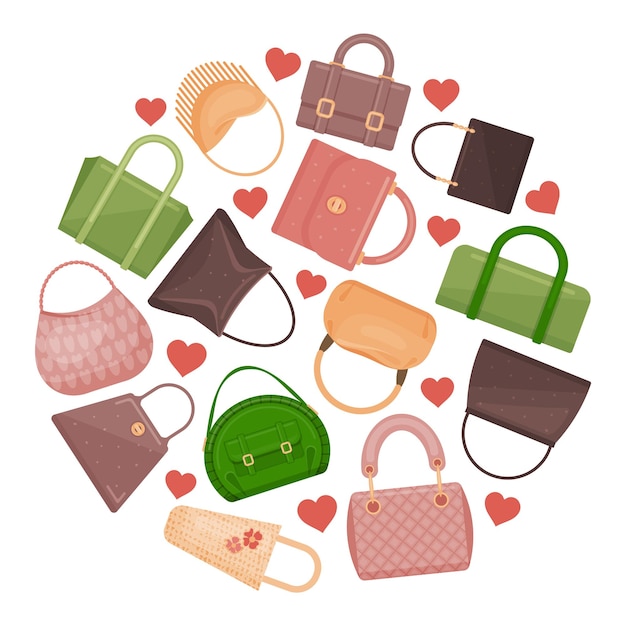 Cute many bags in round form Vector illustration Cartoon style