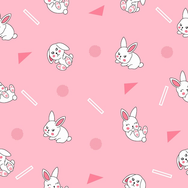 Cute many white rabbit animal seamless pattern pink object wallpaper with design light pink