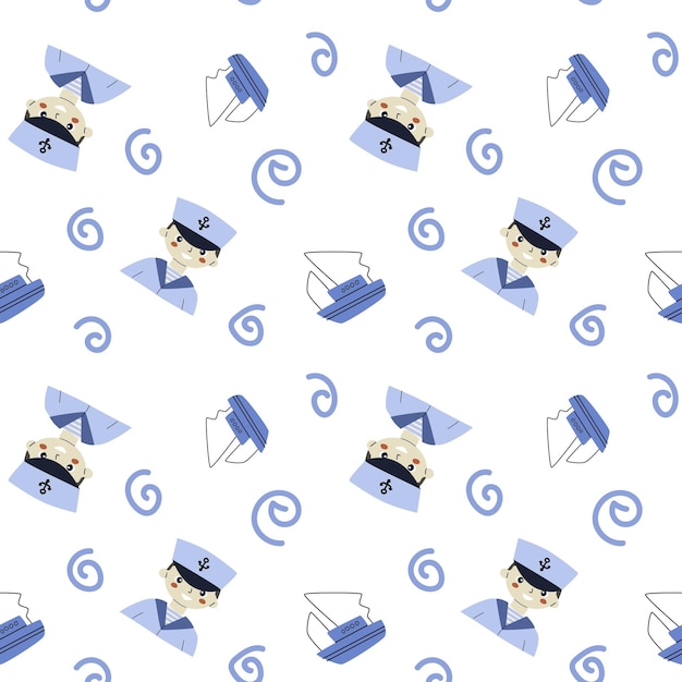 Cute marine baby seamless pattern with nautical elements