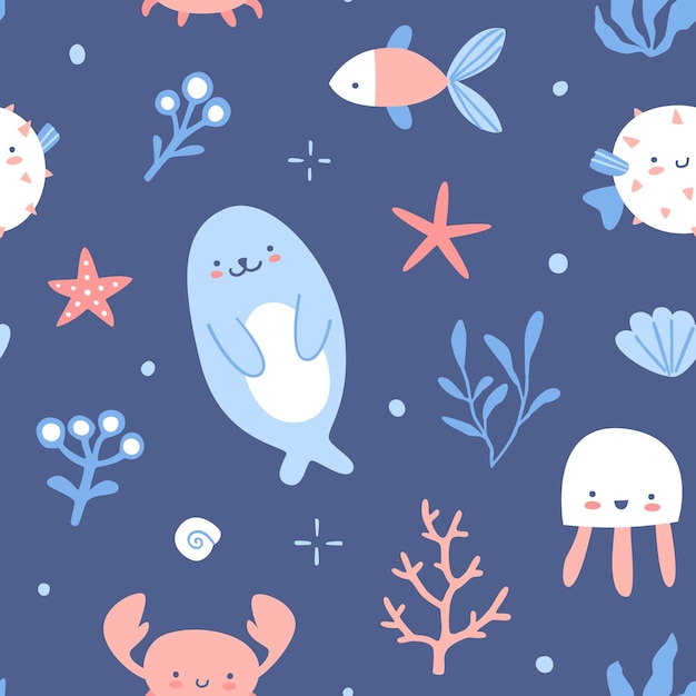 Cute marine underwater pattern.