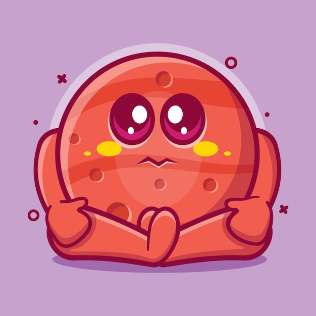 cute Mars planet character mascot with sad expression isolated cartoon in flat style design