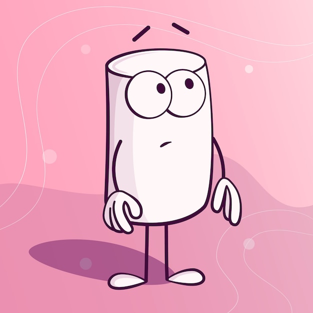 Cute marshmallow character with face expression in cartoon style