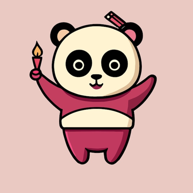 Cute mascot for a birthday panda the panda is carrying a gift flat cartoon design for cute animals