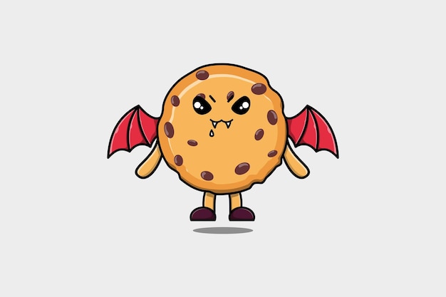 Cute mascot cartoon Biscuits character as dracula with wings in cute modern style