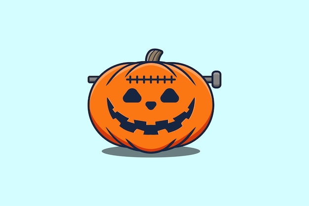 Cute mascot cartoon character Scary zombie pumpkin halloween illustration