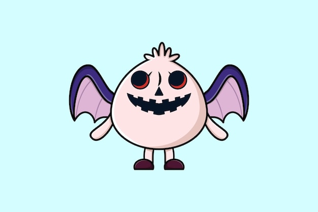 Cute mascot cartoon Dim sum character Scary bats pumpkin halloween illustration