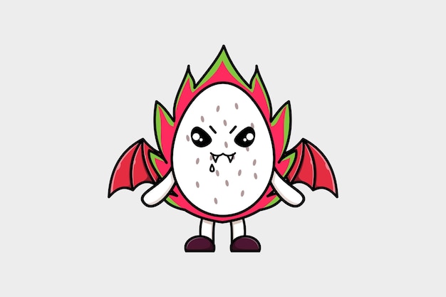 Cute mascot cartoon Dragon fruit character as dracula with wings in cute modern style