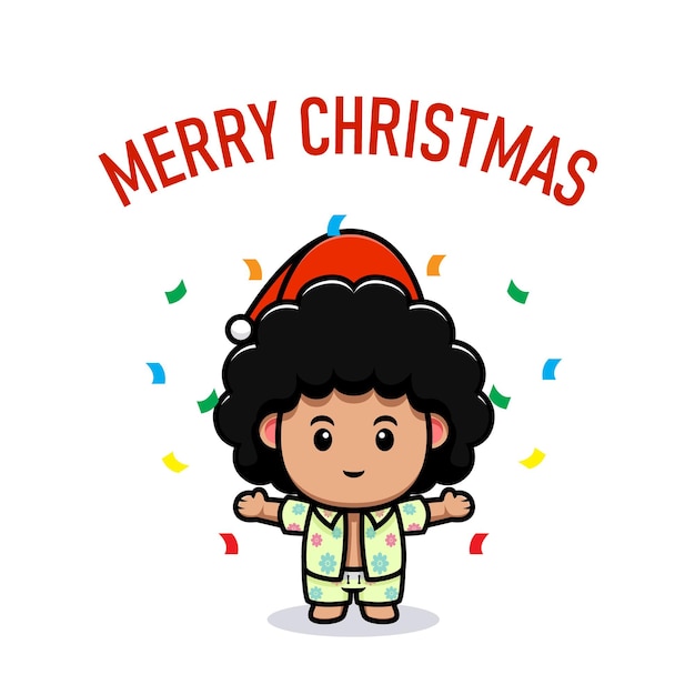 Cute mascot character celebrate Christmas greeting card illustration