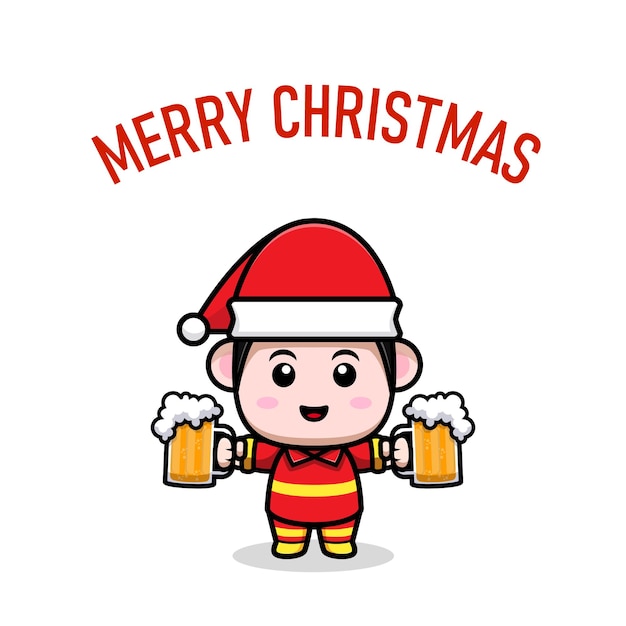 Cute mascot character celebrate Christmas greeting card illustration