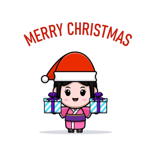 Cute mascot character celebrate Christmas greeting card illustration