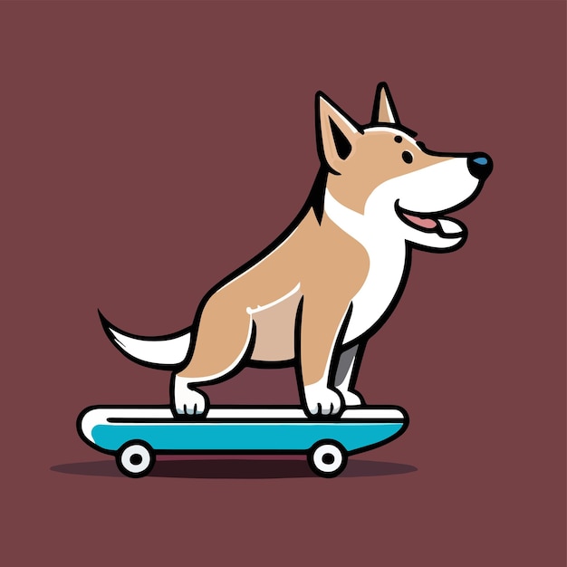 Cute mascot for a dog playing skateboard with a happy expression flat cartoon design for animal gam