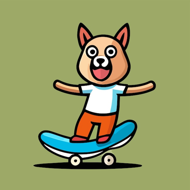 Cute mascot for a dog playing skateboard with a happy expression flat cartoon design for animal gam