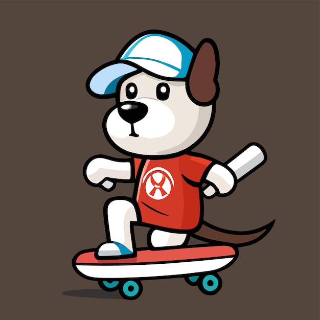 Cute mascot for a dog playing skateboard with a happy expression flat cartoon design for animal gam