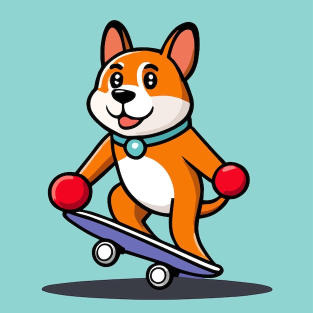 Cute mascot for a dog playing skateboard with a happy expression flat cartoon design for animal gam