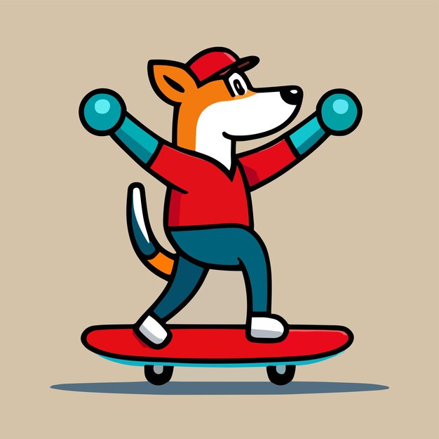 Cute mascot for a dog playing skateboard with a happy expression flat cartoon design for animal gam