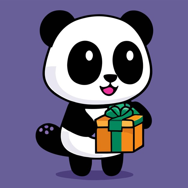 Vector cute mascot of a panda carrying a gift box flat cartoon design for animals suitable for birthday