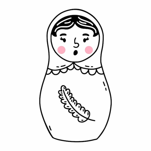 Cute matryoshka Russian doll Vector illustration in doodle style Coloring book for child