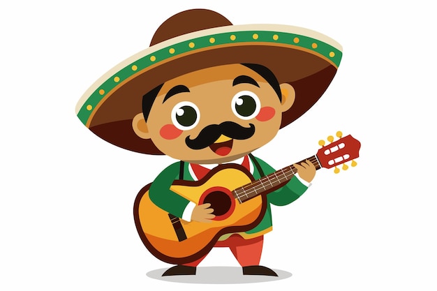 Cute maxican mariachi playing guitar and singing cartoon mascot C