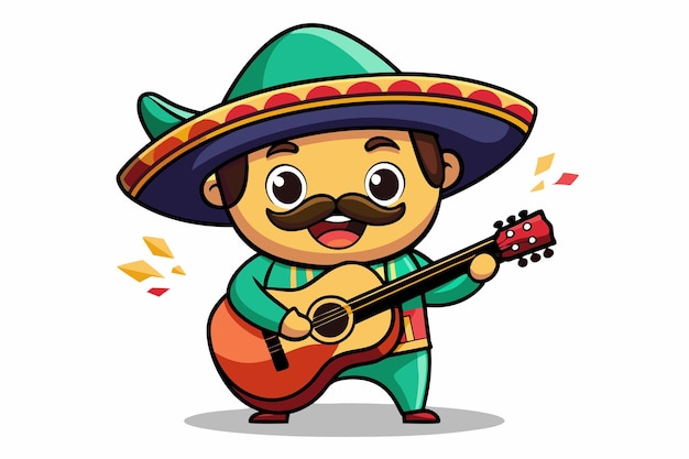 Cute maxican mariachi playing guitar and singing cartoon mascot D