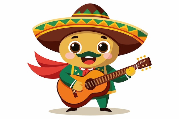 Cute maxican mariachi playing guitar and singing cartoon mascot J