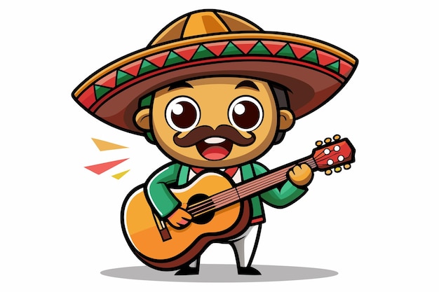 Cute maxican mariachi playing guitar and singing cartoon mascot A