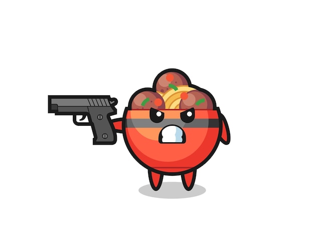 The cute meatball bowl character shoot with a gun