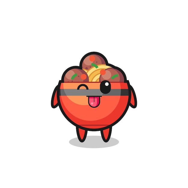 Cute meatball bowl character in sweet expression while sticking out her tongue