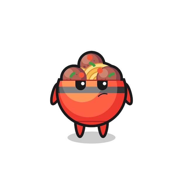 Cute meatball bowl character with suspicious expression