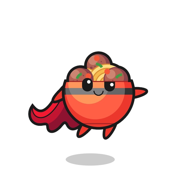 Cute meatball bowl superhero character is flying