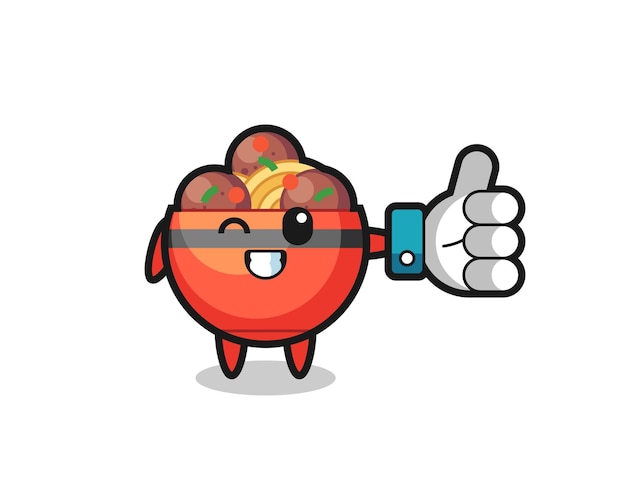 Cute meatball bowl with social media thumbs up symbol