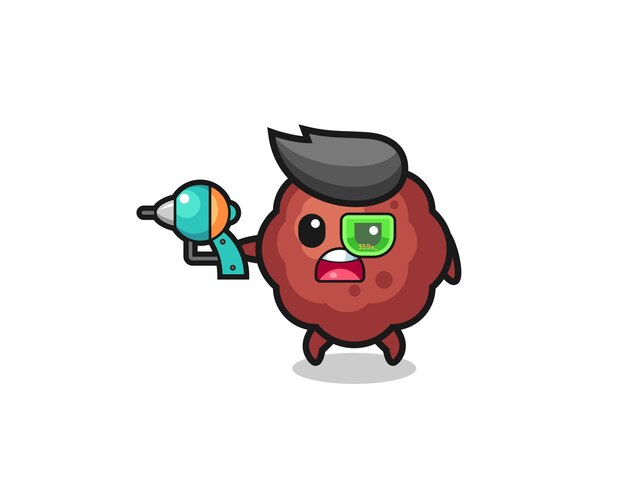 Cute meatball holding a future gun , cute design