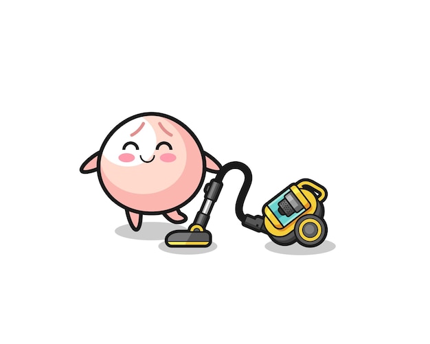 Cute meatbun holding vacuum cleaner illustration , cute design