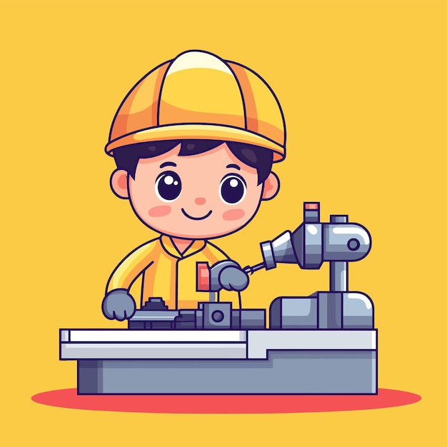 Cute Mechanical Engineer Designing Machinery Vector