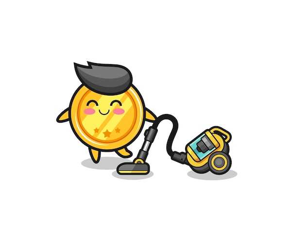 Cute medal holding vacuum cleaner illustration cute design