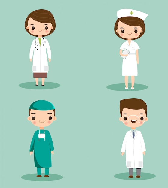 Cute medical staff in hospital cartoon character set