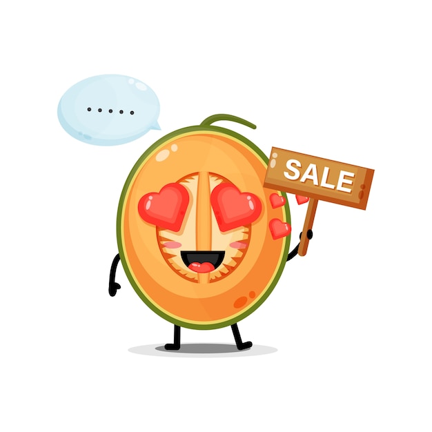 Cute melon mascot with the sales sign