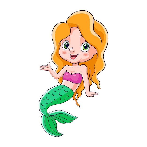 Cute mermaid cartoon isolated on a white background