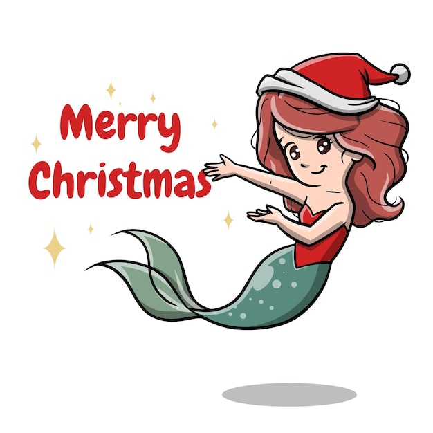 Cute Mermaid on Christmas Cartoon