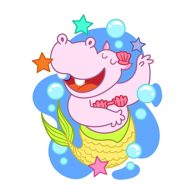 Cute Mermaid hippopotamus