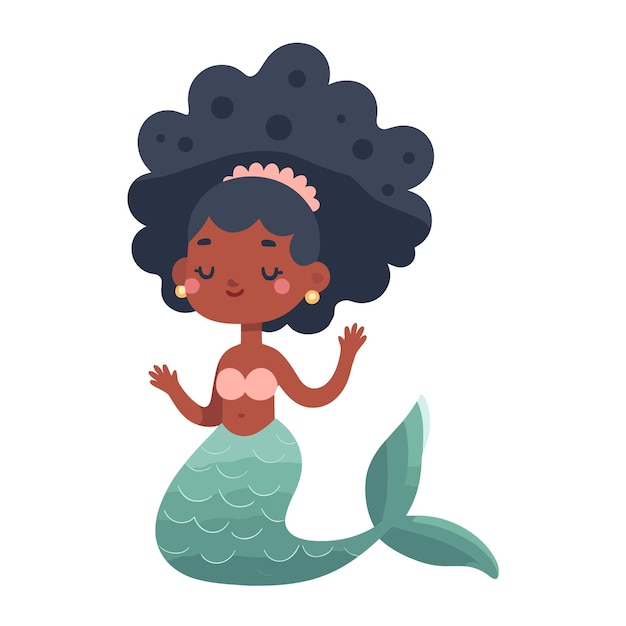 Cute mermaid illustration in flat style clipart Sea creature character image