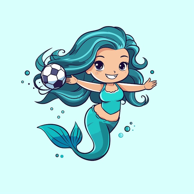 cute mermaid playing football vector illustration