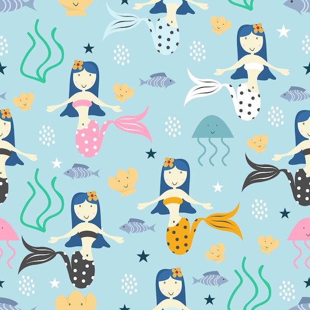 Cute mermaid seamless pattern