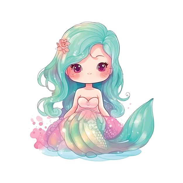 Cute mermaid watercolor paint