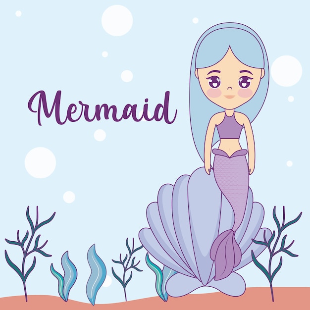 Cute mermaid with seashell in the sea