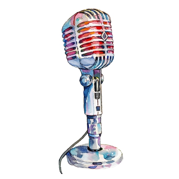 cute microphone vector illustration in watercolour style