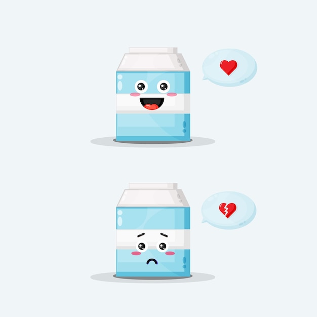 Cute milk character with happy and sad expressions