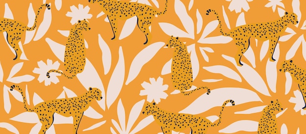 Cute and modern wildlife pattern with leopards