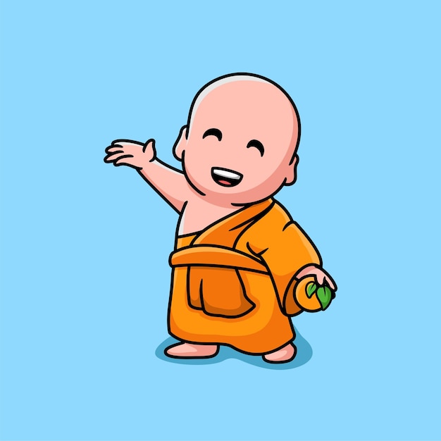 Cute Monk holding orange cartoon mascot logo