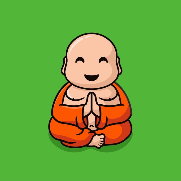 Vector cute monk meditation cartoon mascot logo